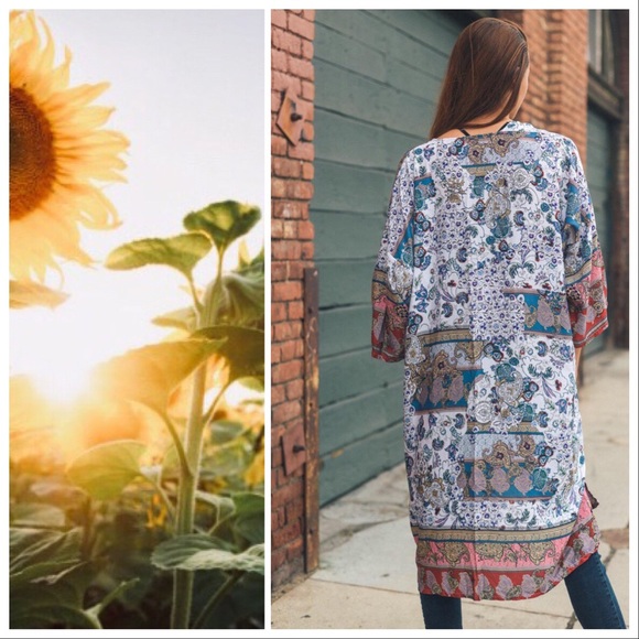 Multi Print Boho Long Kimono - Picture 8 of 8